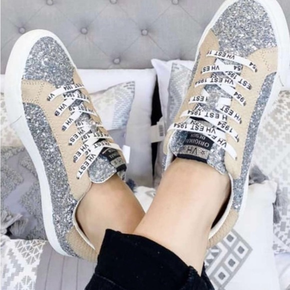 Vintage Havana Aiden Platform Sneakers Silver Glitter women’s size 7 - Picture 1 of 5